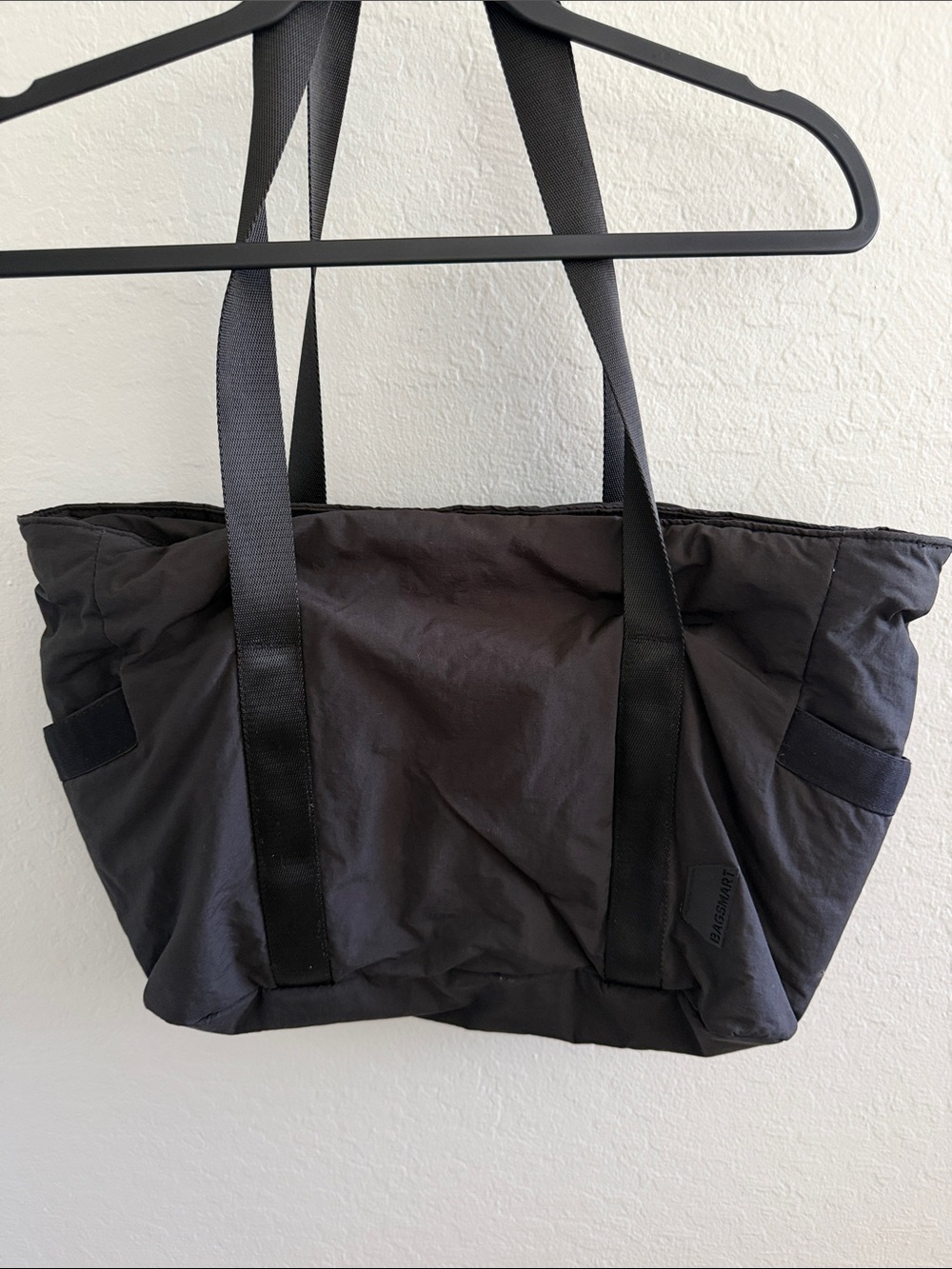 Spacious Black Nylon Tote Bag with Sturdy Webbing Straps